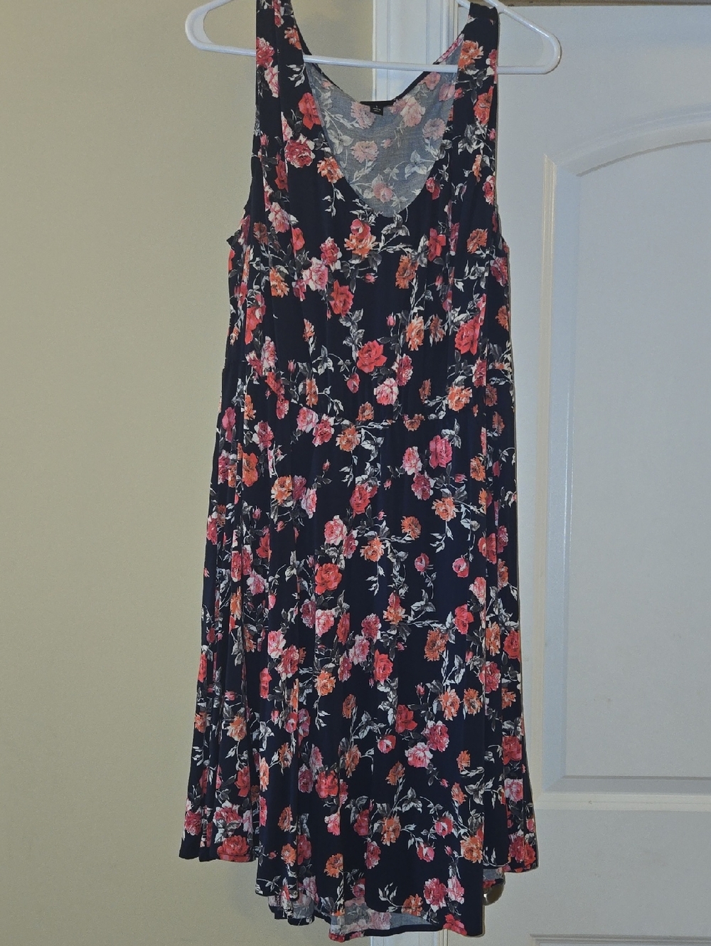 torrid Navy Floral V-Neck Midi Dress with Pink and Coral Roses